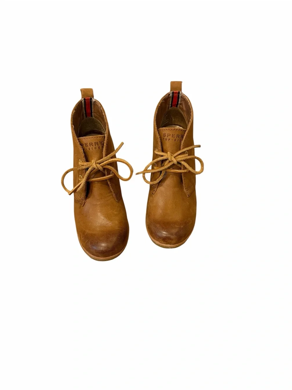 Sperry Cognac Leather Lace-Up Wedge Ankle Boots
